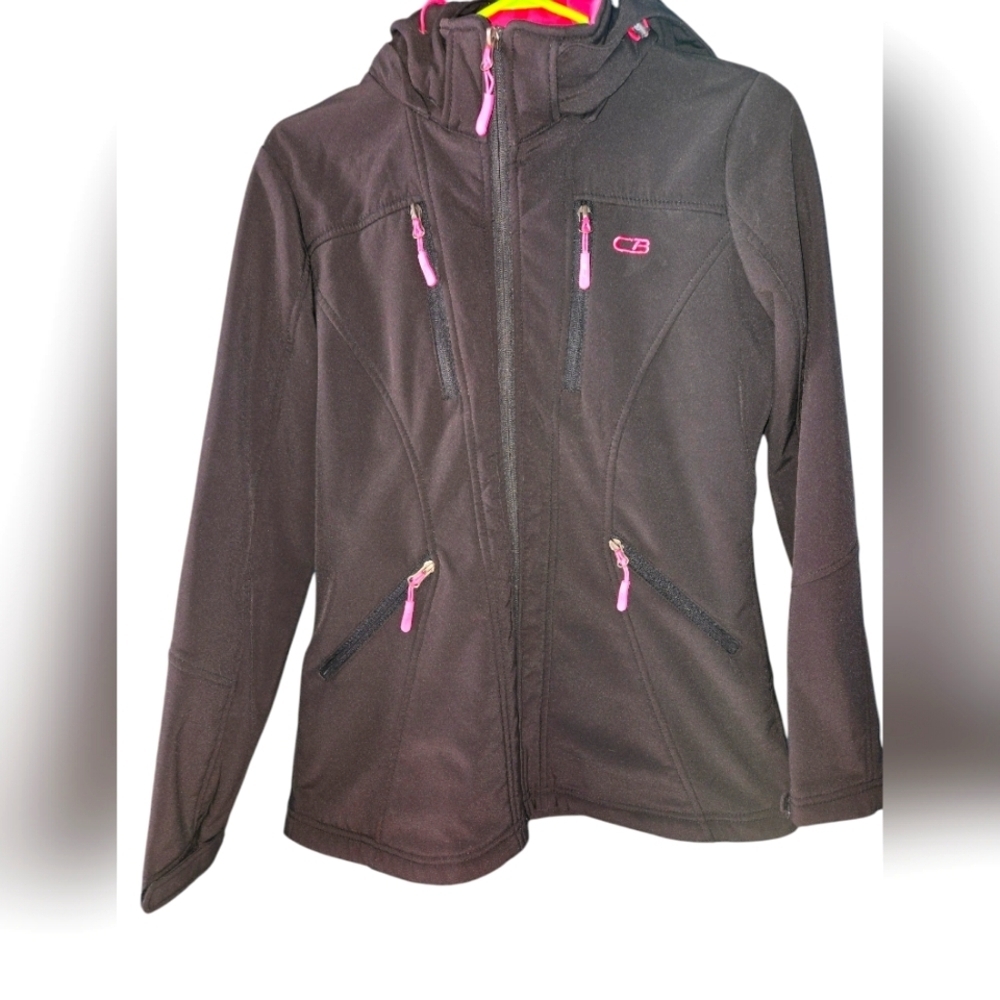 Women's CB Pink & Black Fleece Lined Coat w/ removable hood, Size Small